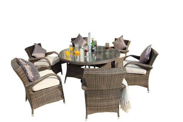 211" X 55" X 32" Brown 7Piece Outdoor Dining Set with Washed Cushion