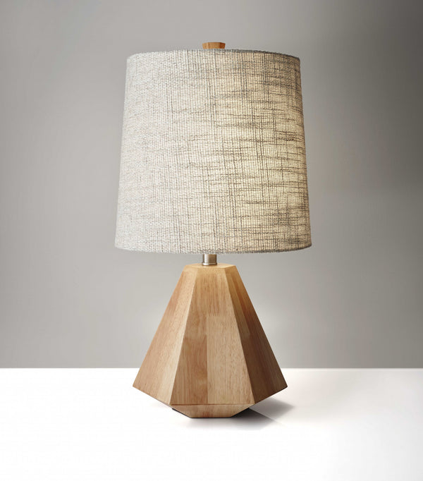 Natural Wood Finish Geometric Base Table Lamp