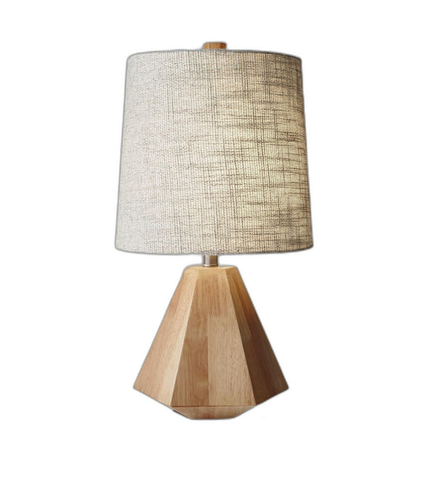 Natural Wood Finish Geometric Base Table Lamp