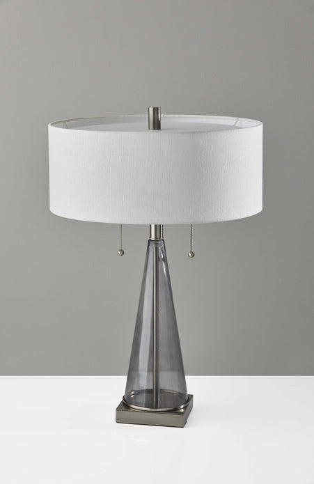 Sleek Tapered Base Steel and Smoky Glass Table Lamp