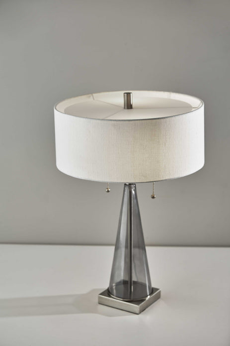 Sleek Tapered Base Steel and Smoky Glass Table Lamp