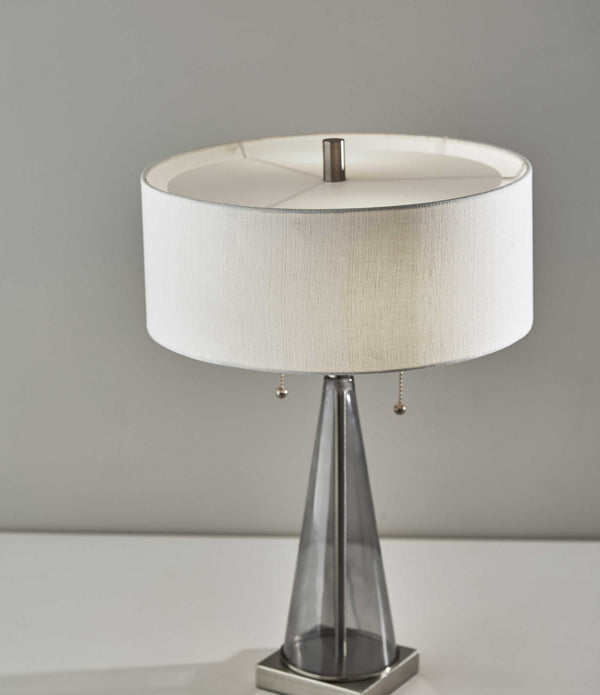 Sleek Tapered Base Steel and Smoky Glass Table Lamp