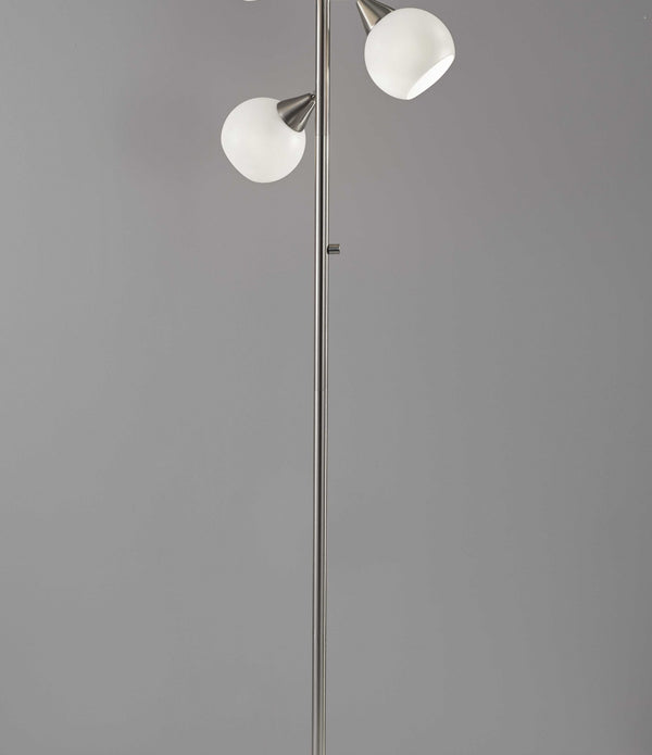 Floor Lamp Brushed Steel Metal Three Adjustable Globes