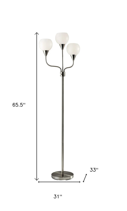 Floor Lamp Brushed Steel Metal Three Arm Adjustable Globes