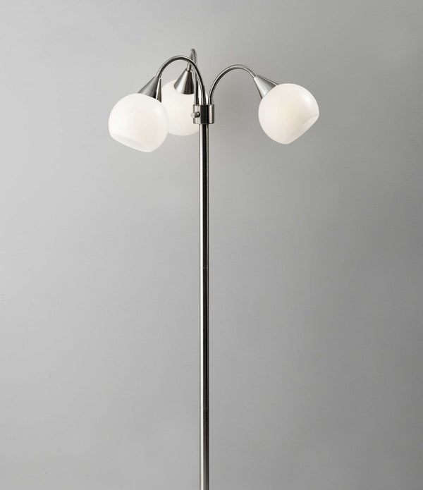 Floor Lamp Brushed Steel Metal Three Arm Adjustable Globes