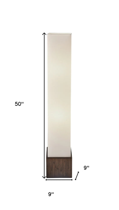 Brown Reed Floor Lamp with Elongated Rectangular Linen Shade