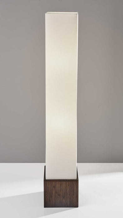 Brown Reed Floor Lamp with Elongated Rectangular Linen Shade