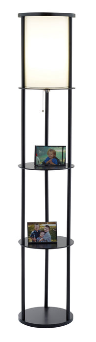 Black Wood Finish Floor Lamp with Circular Storage Shelves