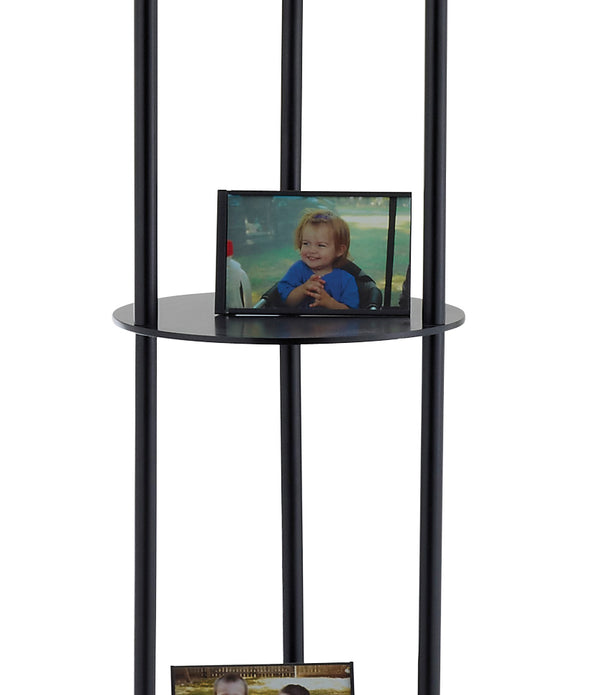 Black Wood Finish Floor Lamp with Circular Storage Shelves