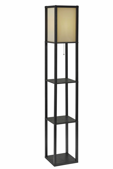 Floor Lamp with Black Wood Finish Storage Shelves