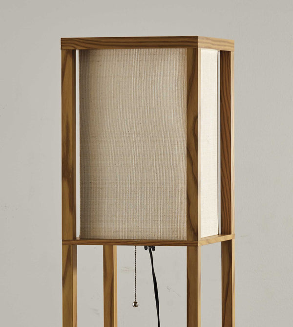 Floor Lamp with Natural Wood Finish Storage Shelves