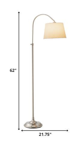 Brushed Steel Metal Floor Lamp with Adjustable Arc and Classic Linen Shade