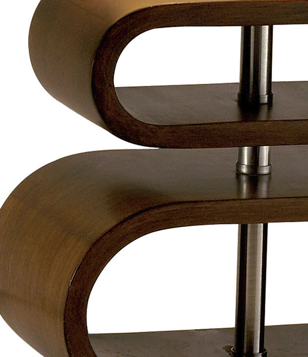 Walnut Wood Finish Stacked Bentwood Ovals with Natural Fabric Oval Shade Table Lamp