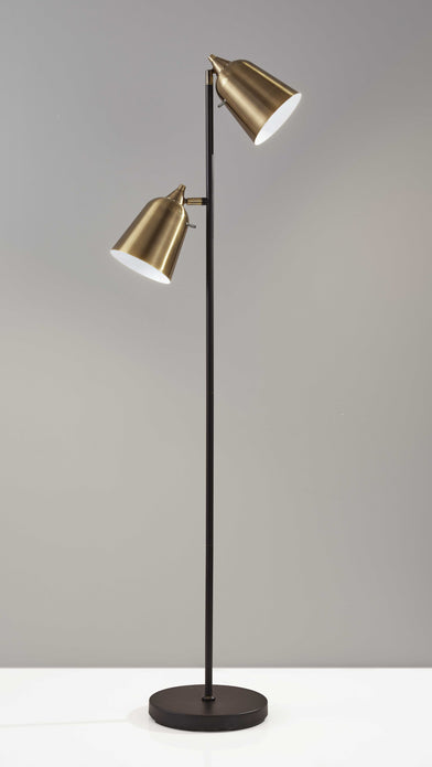 Black Metal Floor Lamp with Adjustable Antique Brass Shades