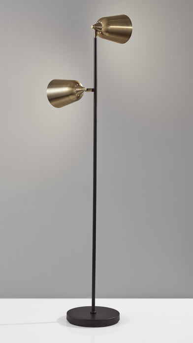 Black Metal Floor Lamp with Adjustable Antique Brass Shades