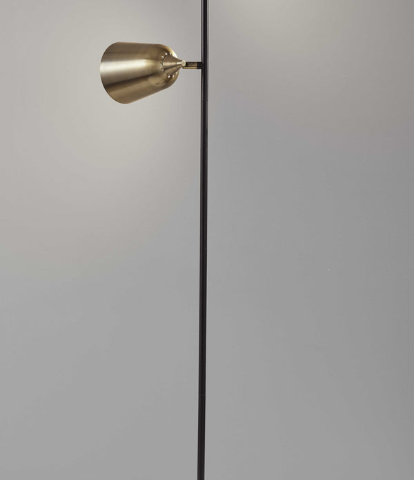 Black Metal Floor Lamp with Adjustable Antique Brass Shades