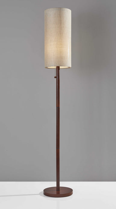 Walnut Wood Finish Floor Lamp with Slim Cylindrical Shade