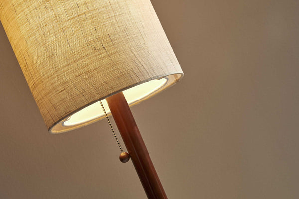 Walnut Wood Finish Floor Lamp with Slim Cylindrical Shade