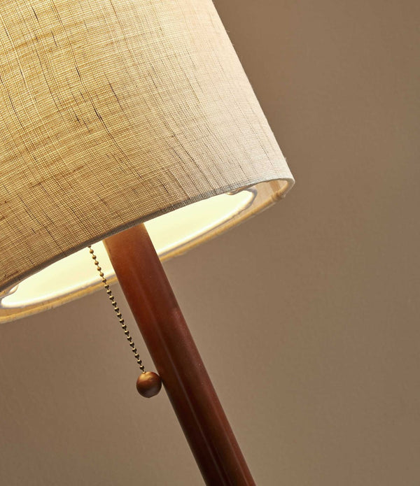 Walnut Wood Finish Floor Lamp with Slim Cylindrical Shade