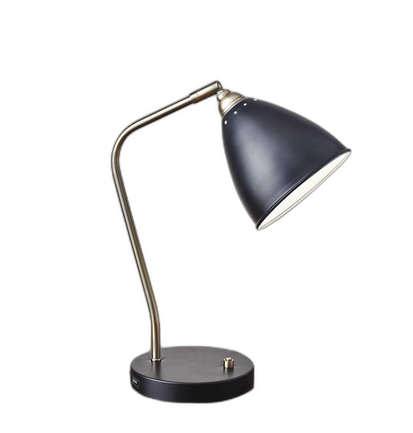 Black Metal and Antique Brass Adjustable USB Port Desk Lamp