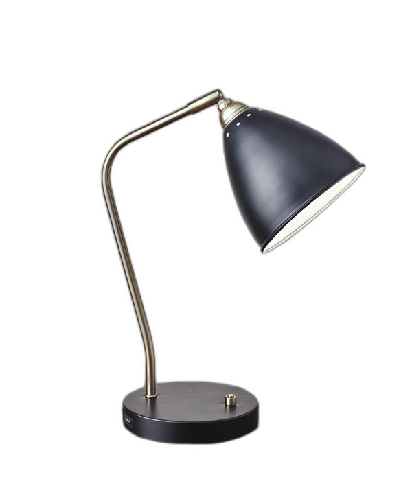 Black Metal and Antique Brass Adjustable USB Port Desk Lamp