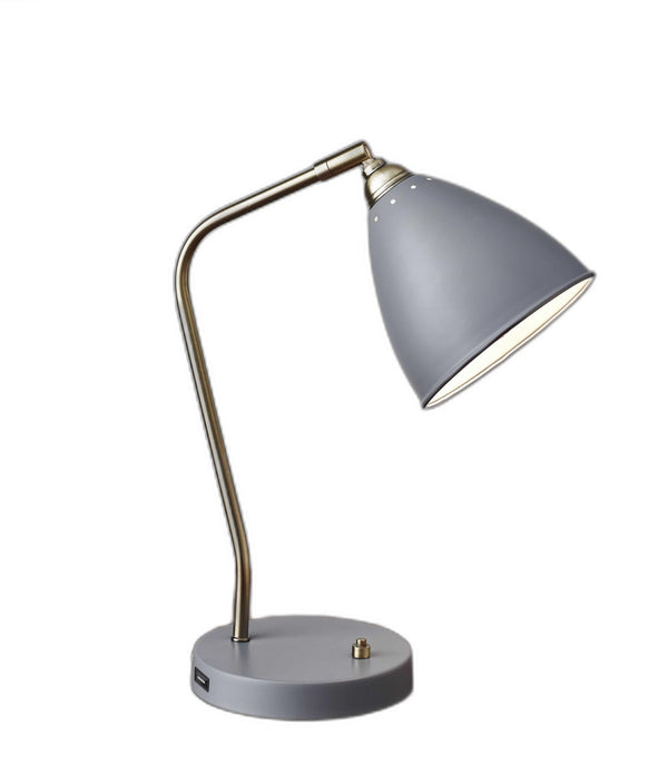 Grey Metal and Antique Brass Adjustable USB Port Desk Lamp