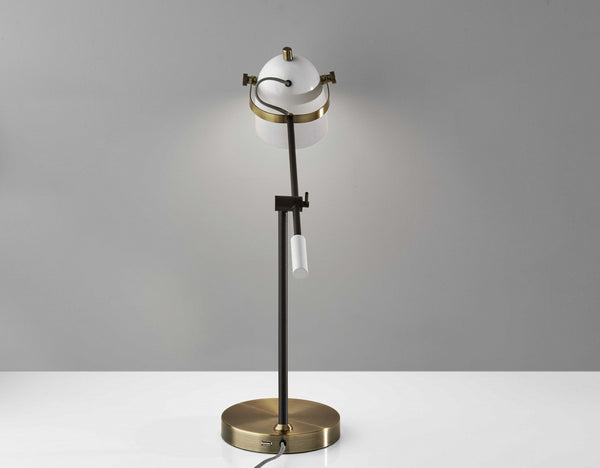 White Metal Adjustable Arm and Shade USB Port Desk Lamp