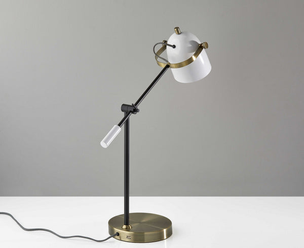 White Metal Adjustable Arm and Shade USB Port Desk Lamp