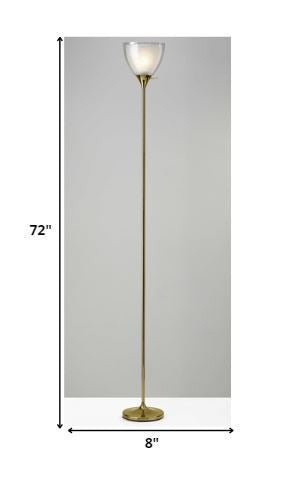 Shiny Gold Finish Metal Torchiere Floor Lamp with Frosted Inner Shade