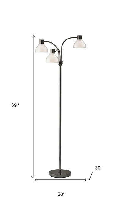 Adjustable Three Light Floor Lamp in Black Nickel Finish With Frosted Inner Shades