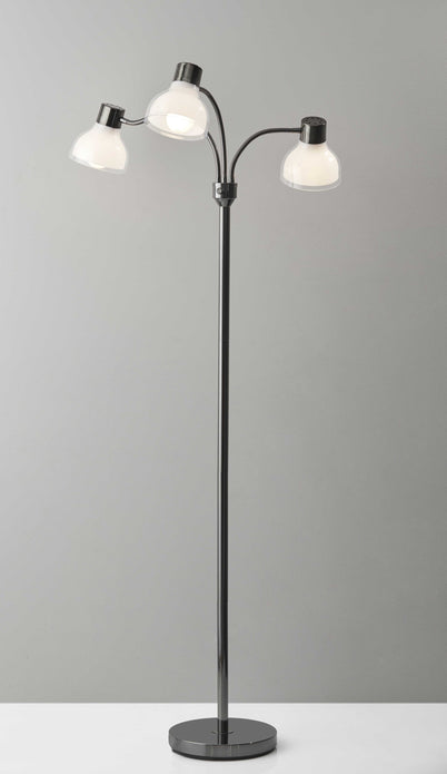 Adjustable Three Light Floor Lamp in Black Nickel Finish With Frosted Inner Shades