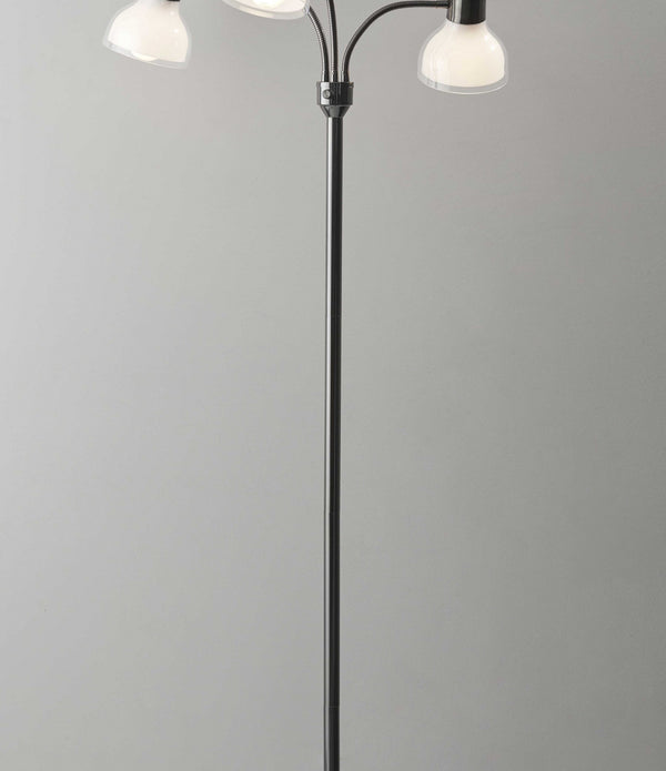 Adjustable Three Light Floor Lamp in Black Nickel Finish With Frosted Inner Shades