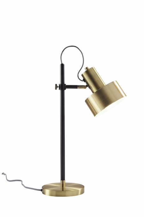 Matte Black Pole with Adjustable Jumbo Antique Brass Metal Shade Retro Desk Lamp