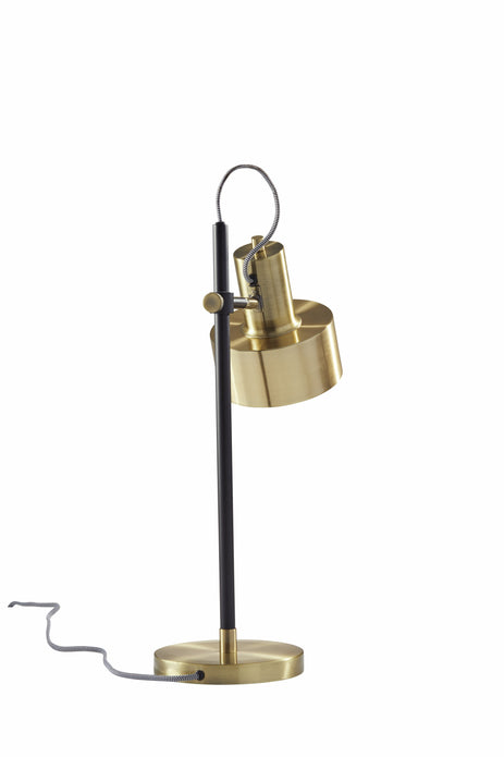 Matte Black Pole with Adjustable Jumbo Antique Brass Metal Shade Retro Desk Lamp