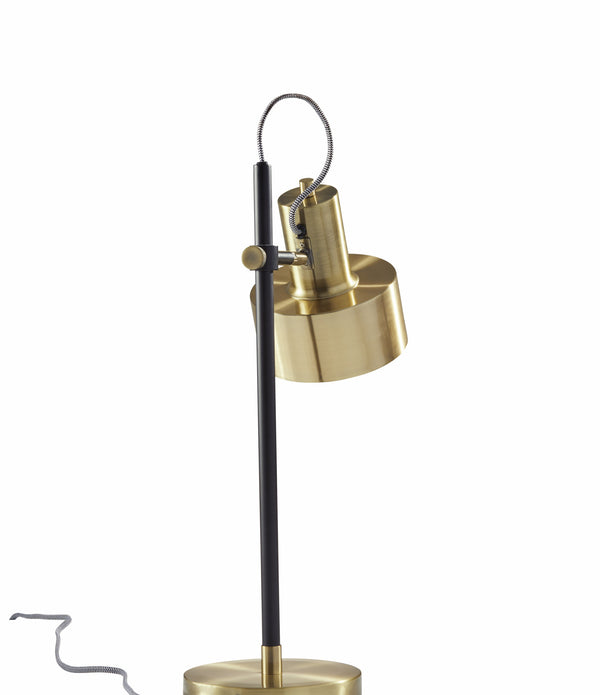 Matte Black Pole with Adjustable Jumbo Antique Brass Metal Shade Retro Desk Lamp