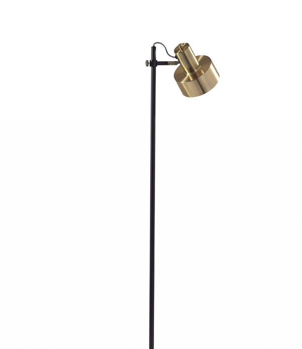 Retro Floor Lamp with Matte Black Pole and Adjustable Jumbo Antique Brass Metal Shade