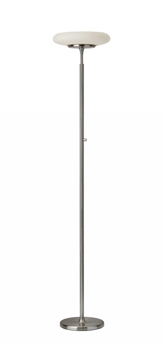 Brushed Steel Metal LED Torchiere with White Frosted Tube Glass Shade