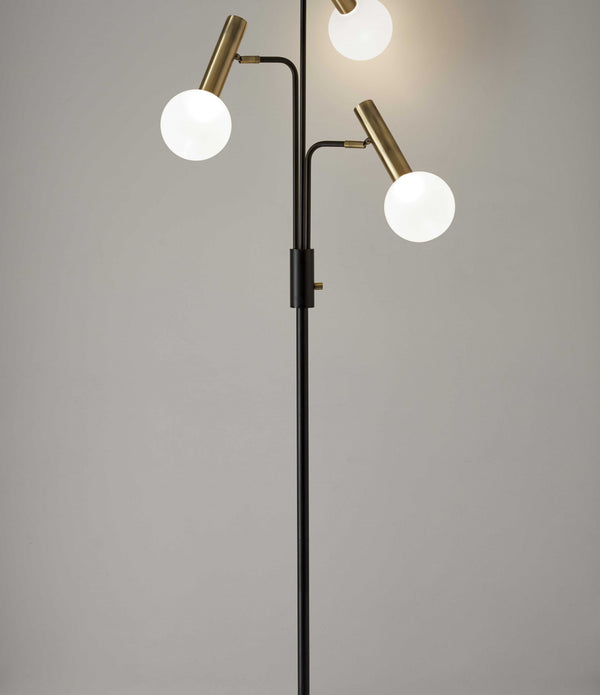 Sleek Black and Brass Finish LED 3-Arm Floor Lamp