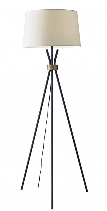 Black Metal Tripod Leg Floor Lamp with Antique Brass Accent