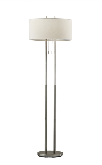 Dual Pole Floor Lamp in Brushed Steel Metal