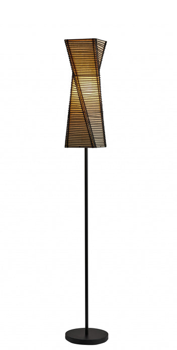 Tall Sculptural Twist Floor Lamp with Black Cane Stick And Natural Paper Shade