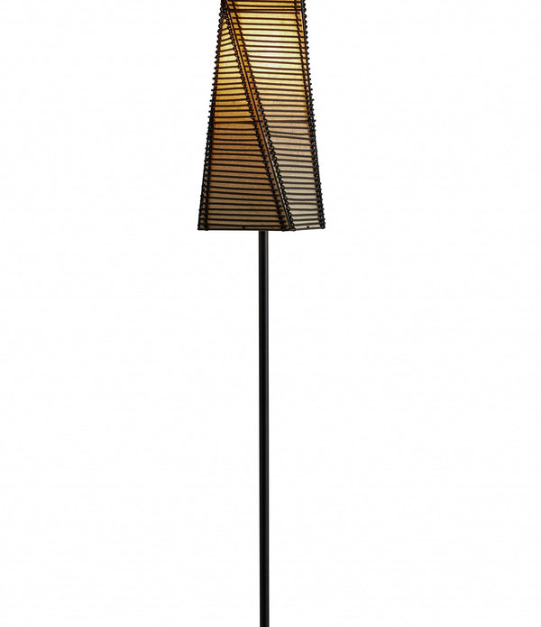 Tall Sculptural Twist Floor Lamp with Black Cane Stick And Natural Paper Shade