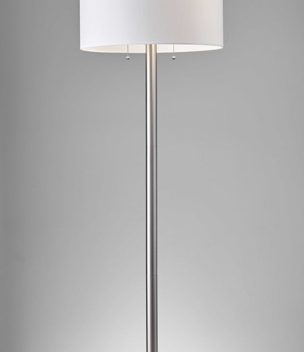 Classic Steel with Double Bulb and White Shade Floor Lamp