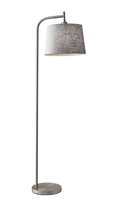 Arc Steel Metal Floor Lamp  with Soft Contemporary Textured Grey Linen Shade