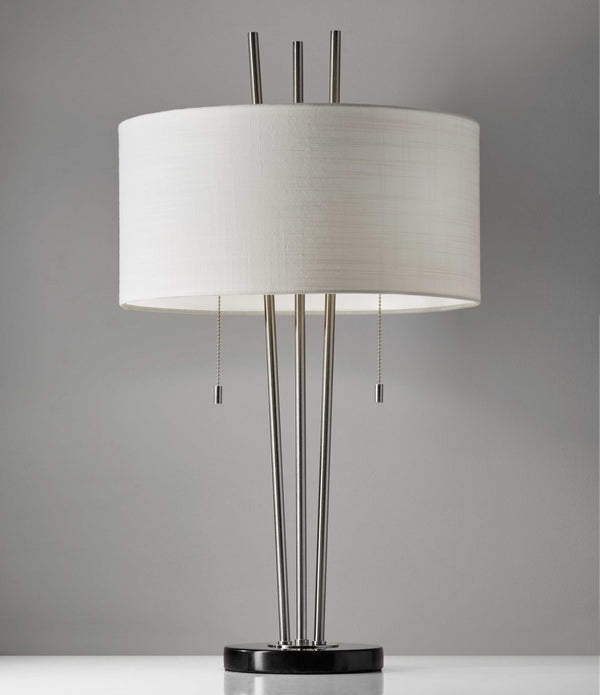 Stylish Triple Pole Brushed Steel Metal Table Lamp