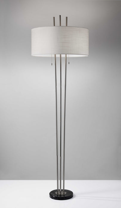 Triple Steel Pole Floor Lamp with Stylish Floating White Fabric Shade Silhouette