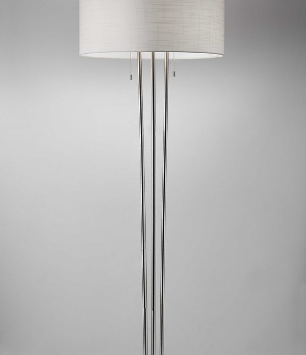 Triple Steel Pole Floor Lamp with Stylish Floating White Fabric Shade Silhouette