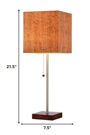 Eco Friendly Cork Square Shade with Walnut Finish Wood Base Table Lamp