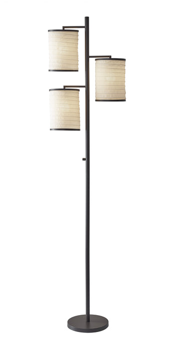 Three Light Floor Lamp Dark Bronze Finish with Off White Lanterns