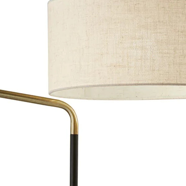 Black Metal Floor Lamp with Brass Adjustable Swing Arm and Drum Shade